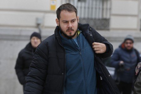 Rap singer Pablo Hasel whose real surname is Rivadulla arrives at the National court in Madrid Spain Thursday Feb 1 2018 Prosecutors are seeking a near three-year jail sentence for the rap singer accused of exalting terrorism and slandering the monarchy and Spanish institutions In the trial Thursday in Madrid Pablo Hasel whose real surname is Rivadulla was accused of tweeting messages between 2014-16 in defense of members of ETA and GRAPO two armed groups ranked by Spain as terror organizations and also insulting police AP Photo Paul White