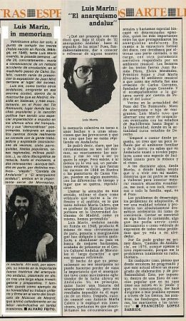 Recortes de prensa a propósito de su segundo disco "El anarquismo andaluz"(1977) y su asesinato.